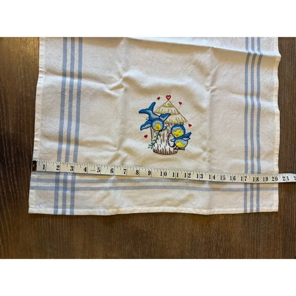 Vintage Embroidered Bird Hand Towel Dish Cloth Retro